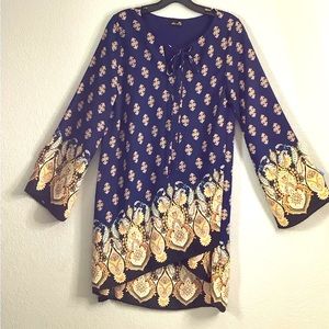 Dee Elle Navy Blue Paisley Boho Style Long Bell Sleeves, Size: Small🔥🔥🔥🔥🔥